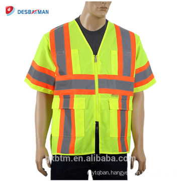 2018 New ANSI Class 3 100% Polyester Hi Vis Yellow Construction Worker Uniform Reflective Stripe Safety Vest With Pockets